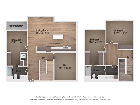 Floor plan for 3 beds, 2 baths, 1659 sqft